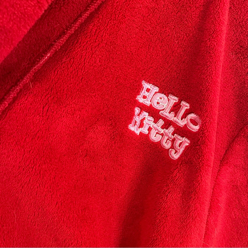 Sanrio Hello Kitty Red Plush Bath Robe Pockets Embroidered Womens Size L - Picture 5 of 14